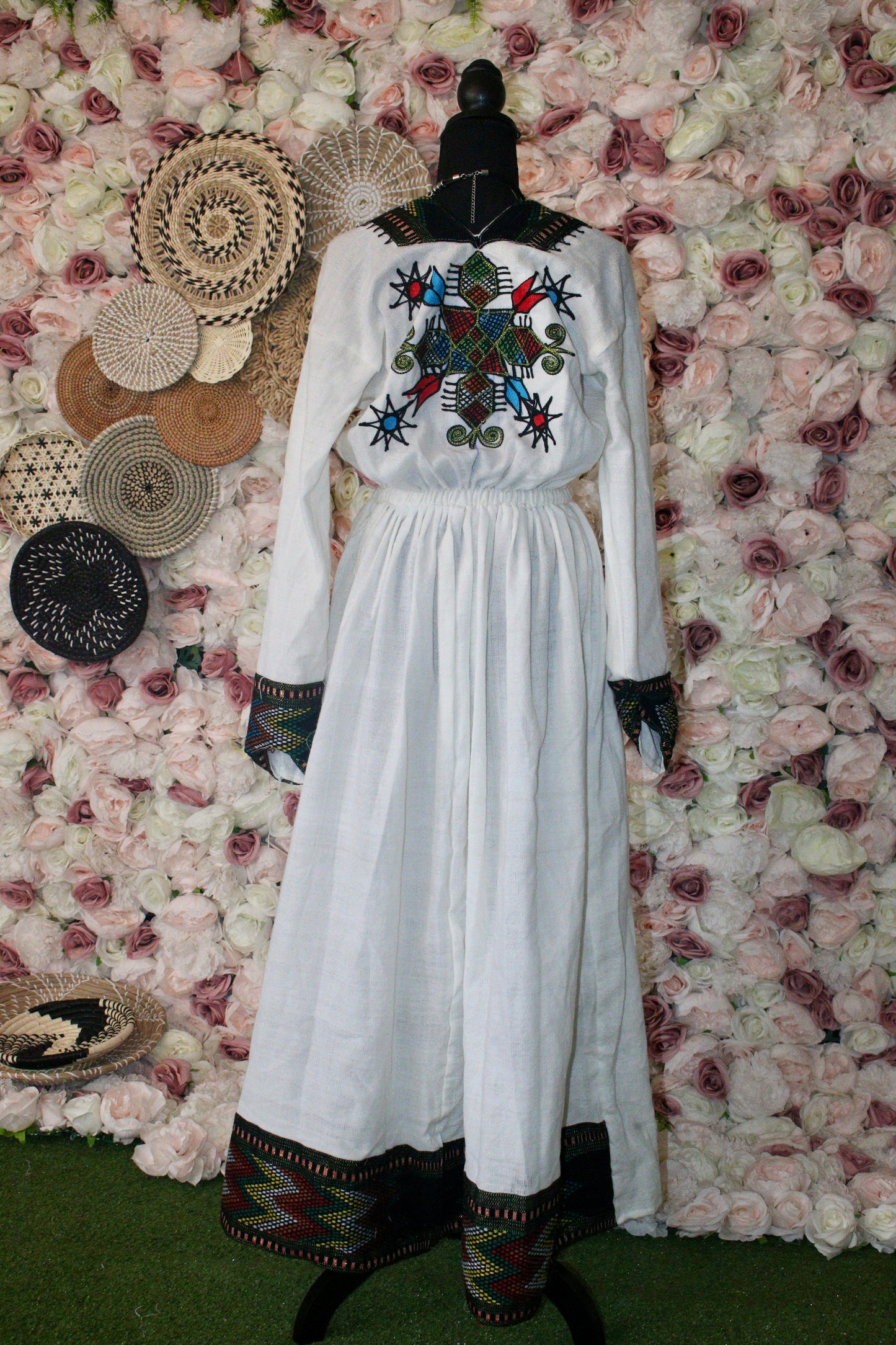 Gameye • Ethiopian Raya Wollo Amhara Traditional White Dress with Elastic Waist Band