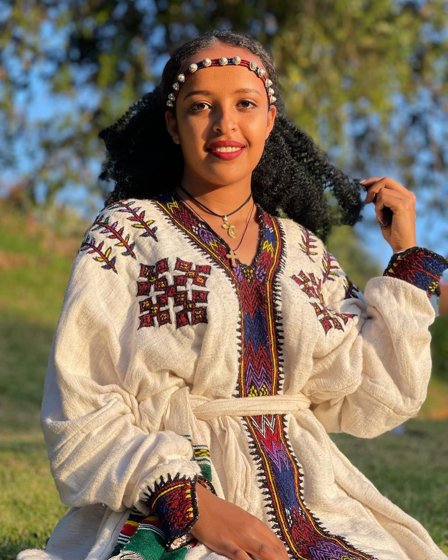 AchamYelesh • Ethiopian Gondar Amhara Traditional Free Size Dress 100% Handmade (Fetil - ቀጭን ፈትል) Hand Embroided (የእጅ ጥልፍ)