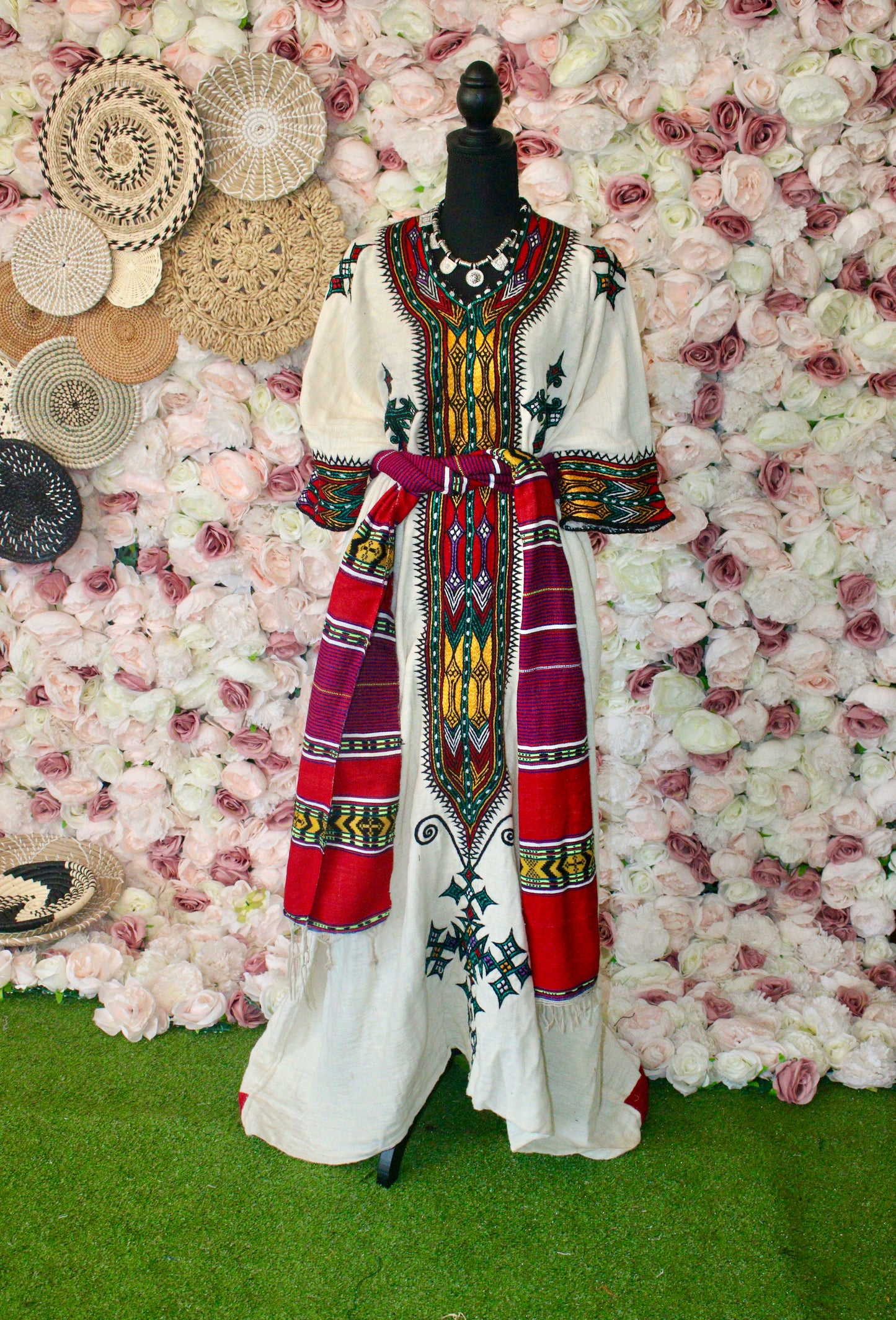 MarZeneb • Ethiopian Gojam Amhara Traditional Zegye Free Size  Dress