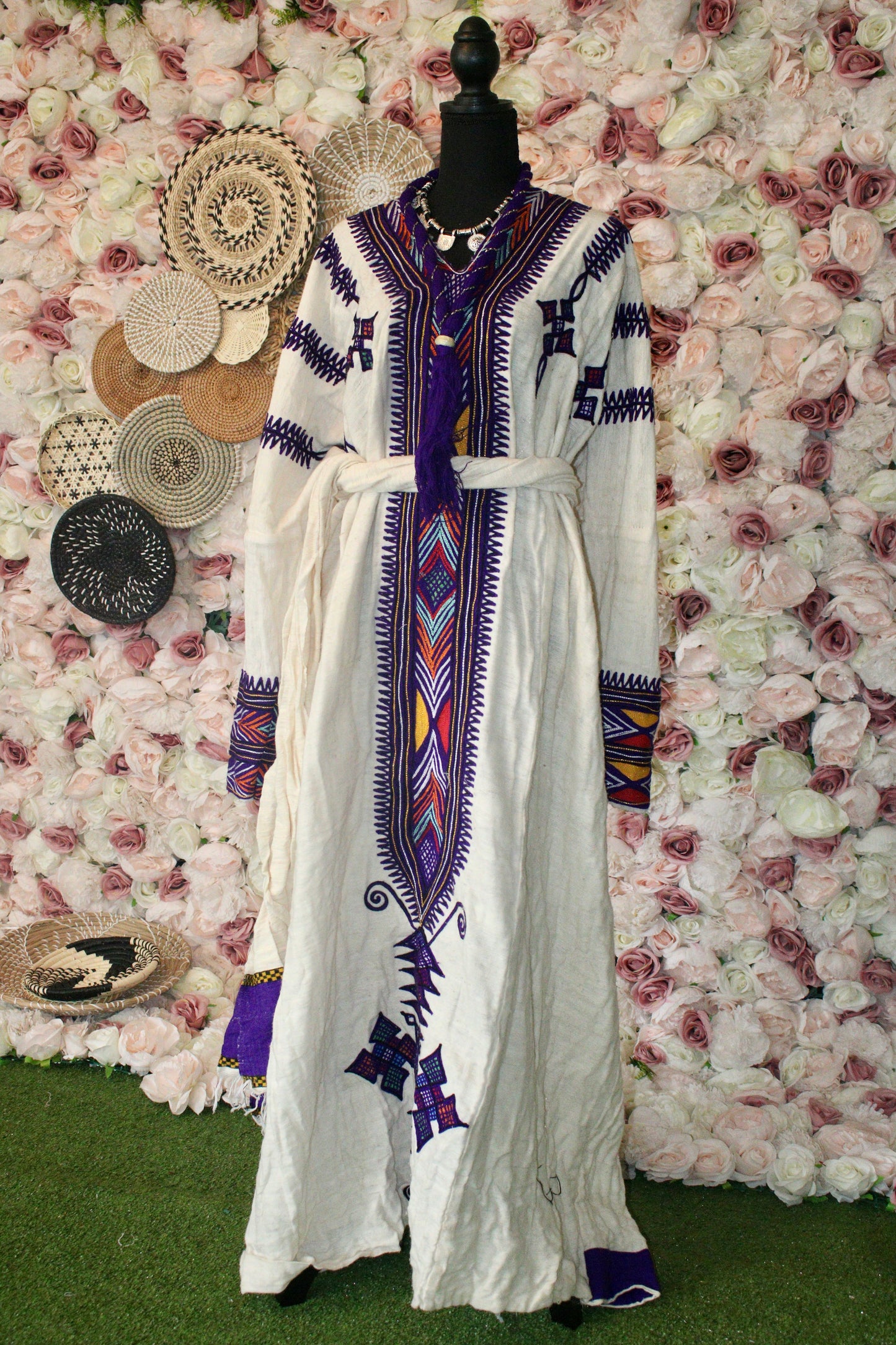 Gonderit • Ethiopian Gondar Amhara Traditional 100% Handmade (Fetil) Purple Free Size Dress