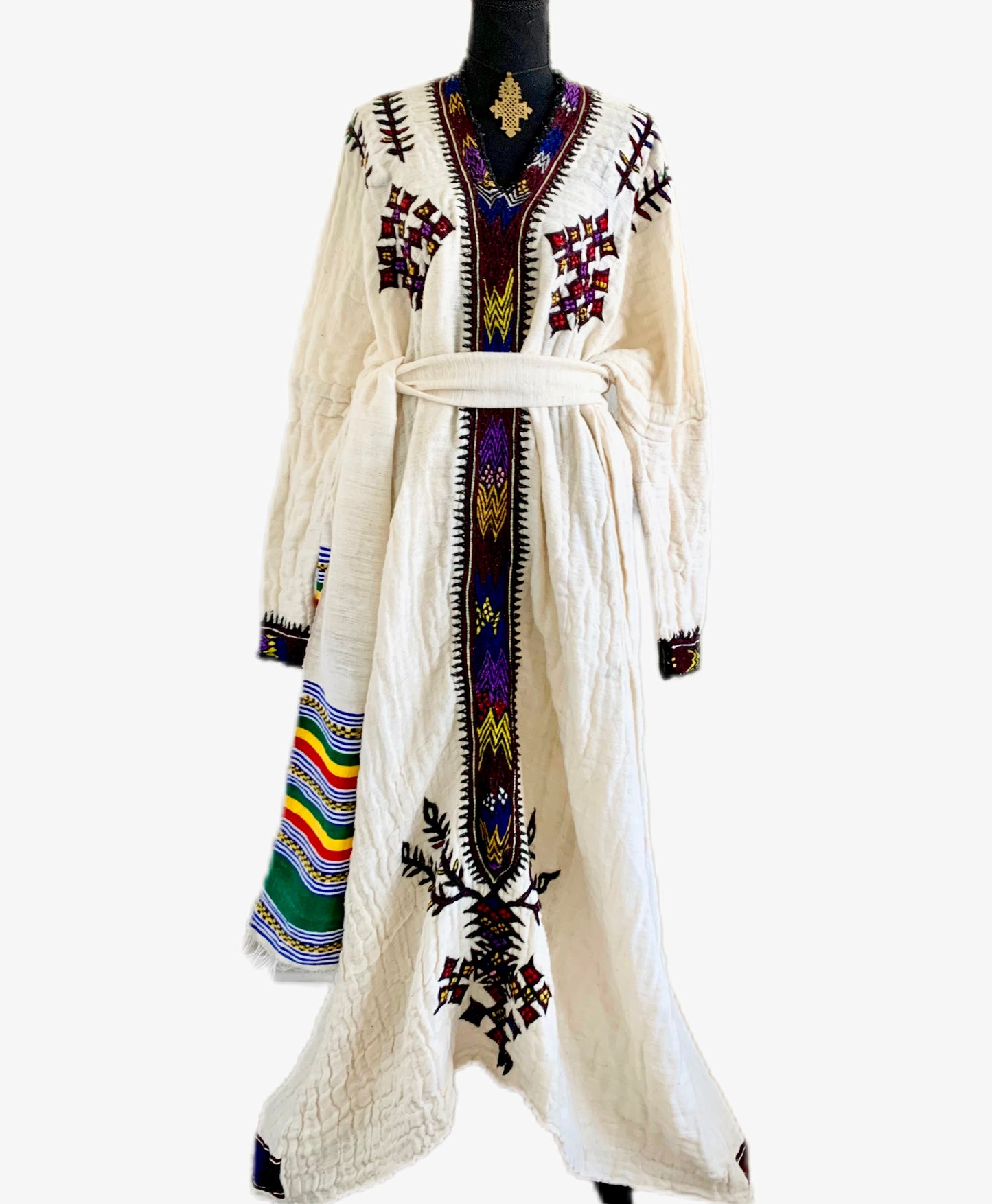 AchamYelesh • Ethiopian Gondar Amhara Traditional Free Size Dress 100% Handmade (Fetil - ቀጭን ፈትል) Hand Embroided (የእጅ ጥልፍ)