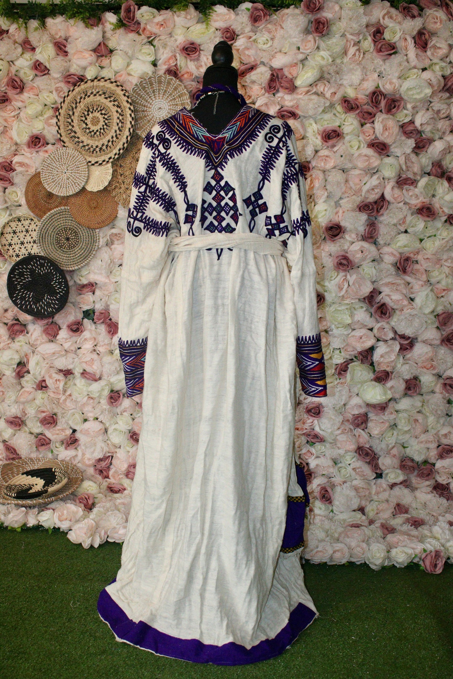 Gonderit • Ethiopian Gondar Amhara Traditional 100% Handmade (Fetil) Purple Free Size Dress