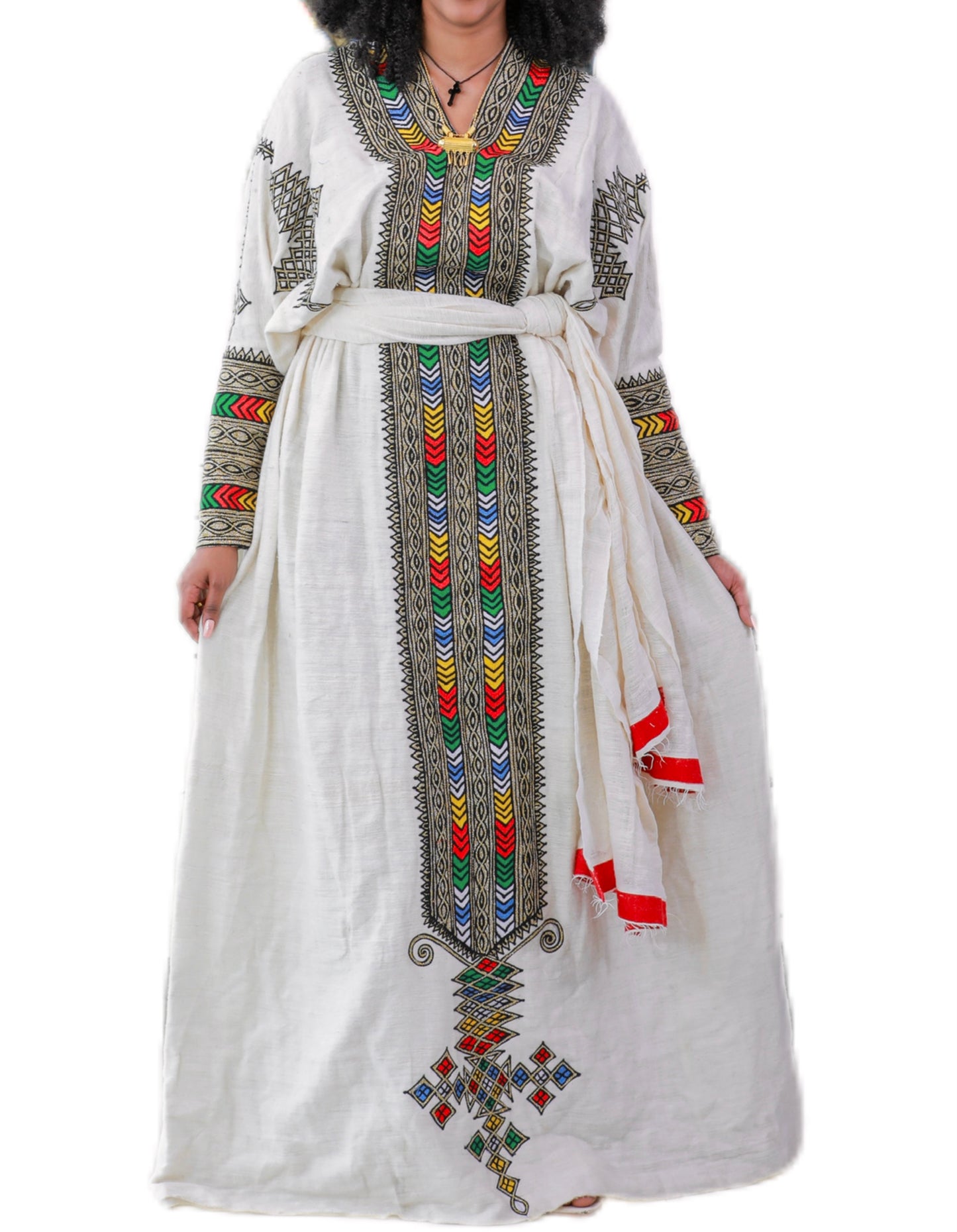 Mentewab • Ethiopian Gondar Amhara Traditional 100% Handmade Fetil Plastic Waistband Dress